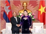 Chủ tịch Quốc hội đón, hội đàm với Chủ tịch Quốc hội Vương quốc Campuchia